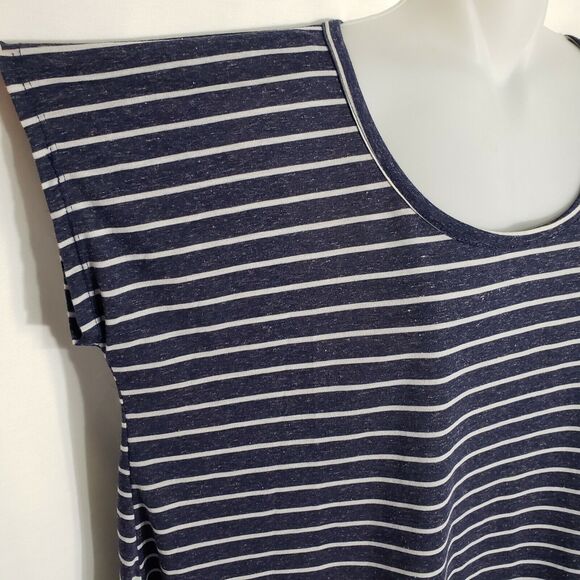 Happening In The Present Womens Top Medium Blue Striped Linen Blend Asymmetrical - Picture 6 of 9